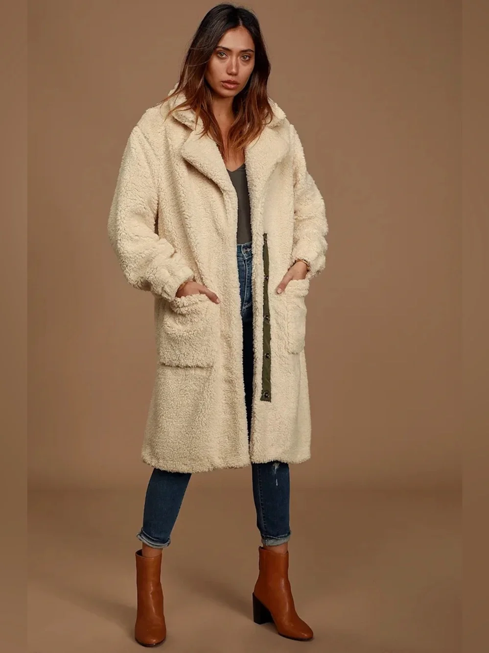 FREE PEOPLE Tessa Longline Teddy Coat Cream XS